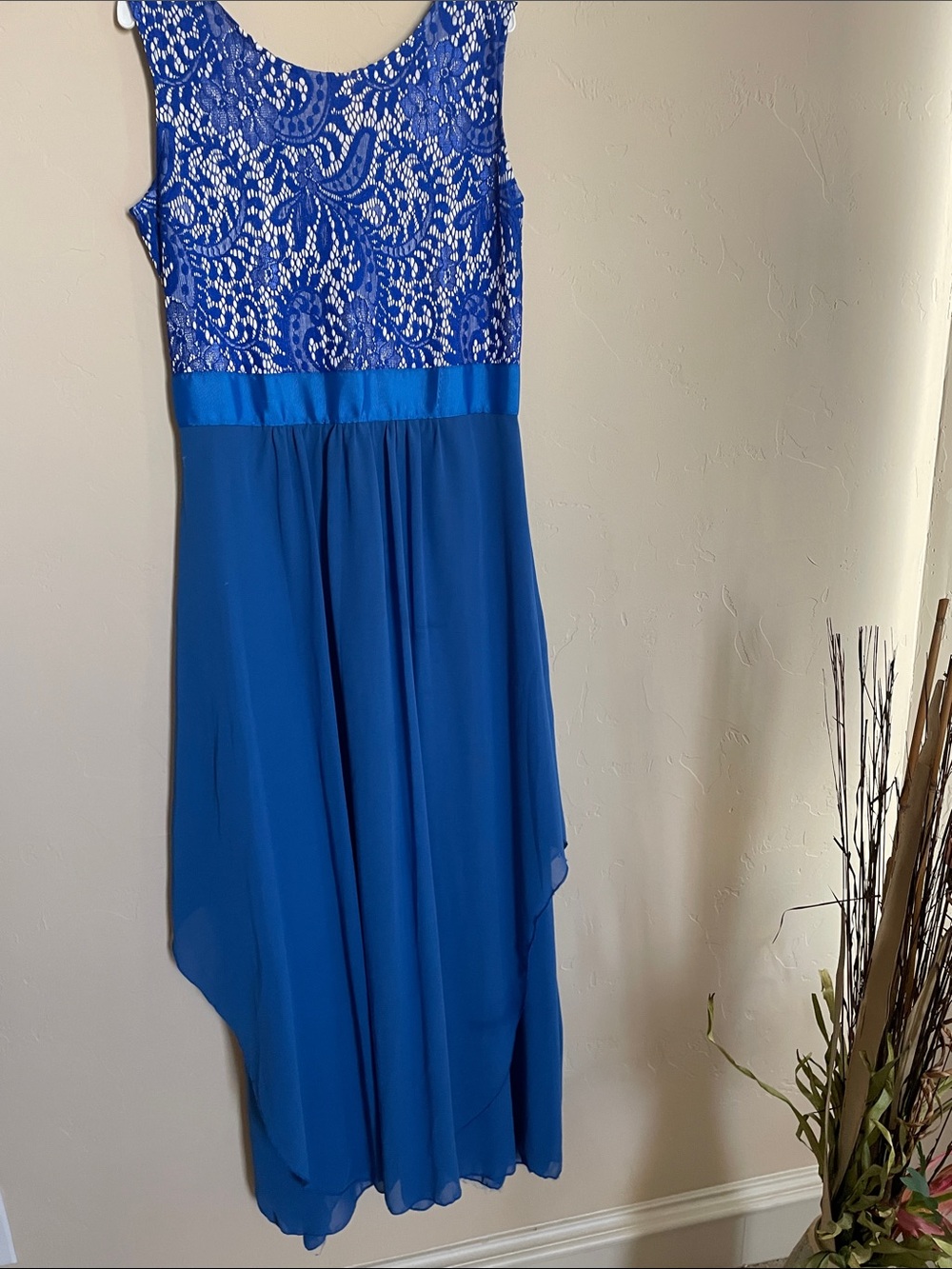 Royal Blue Lace Bodice High-Low Dress - Picture 6 of 7